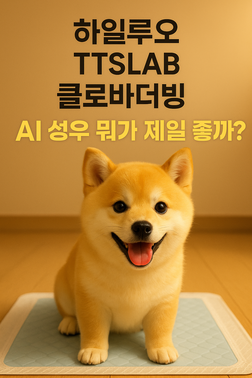 아래 진도개 으뜸이가 앉아있는 모습. 위에는 하일루오 TTSLAB 클로바더빙 AI 성우 뭐가 제일 좋을까 라는 문구가 있음.
